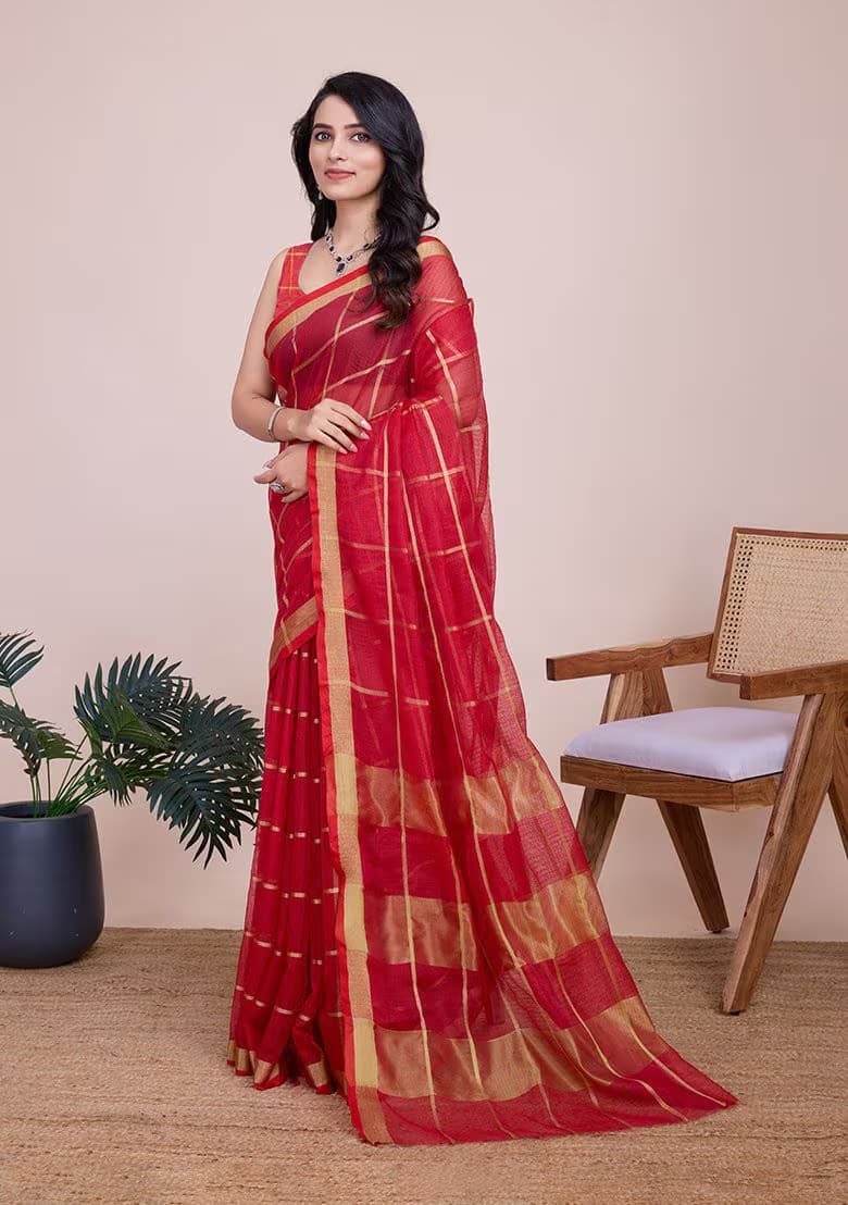 Kota Doria Silk Saree Pallu