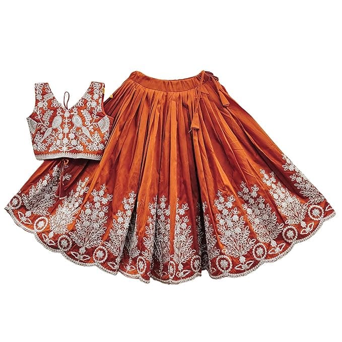 Girls Embroidered Crop Top Lehenga