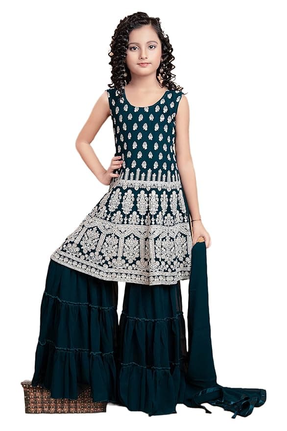 Girls Embroidered Sharara Set
