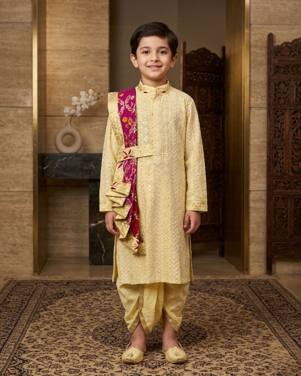 Boys Solid Kurta with Dupatta