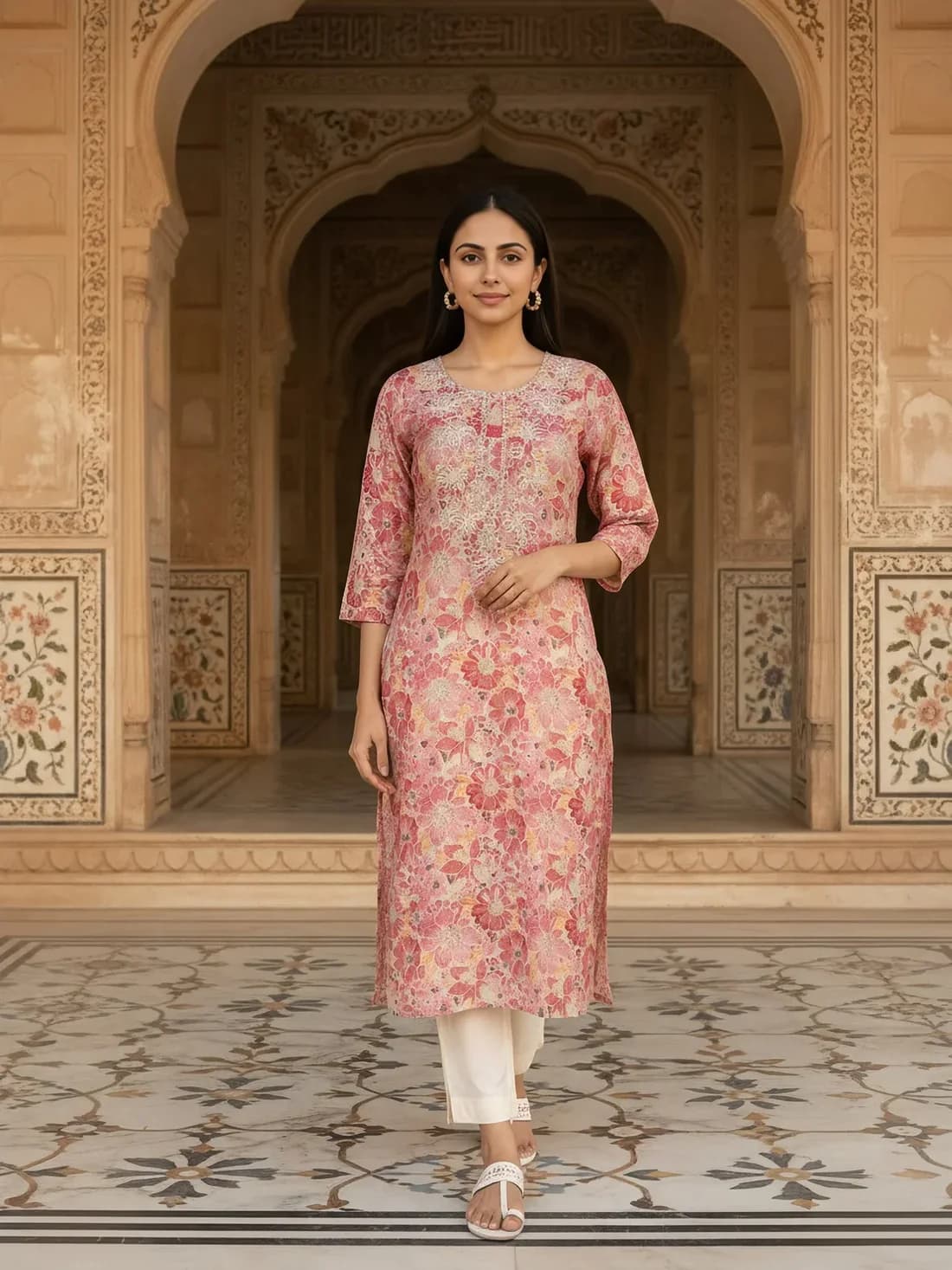 Resham Work Straight Kurta