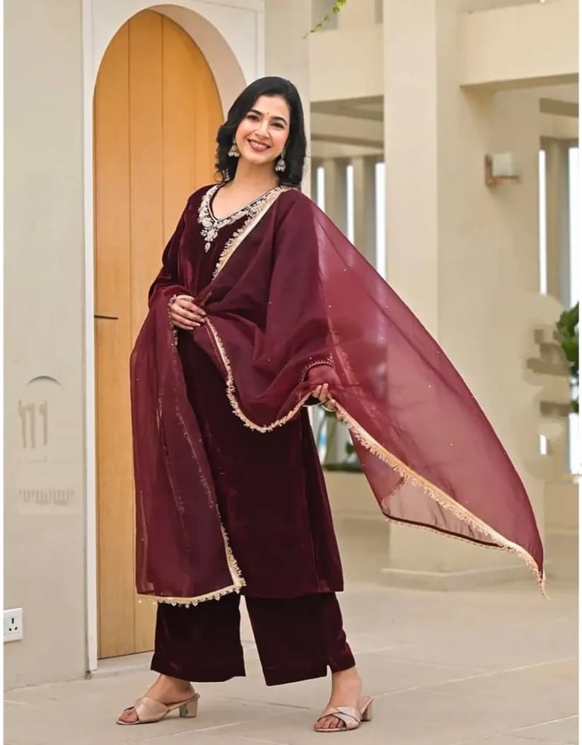 Velvet Straight Pant Suit