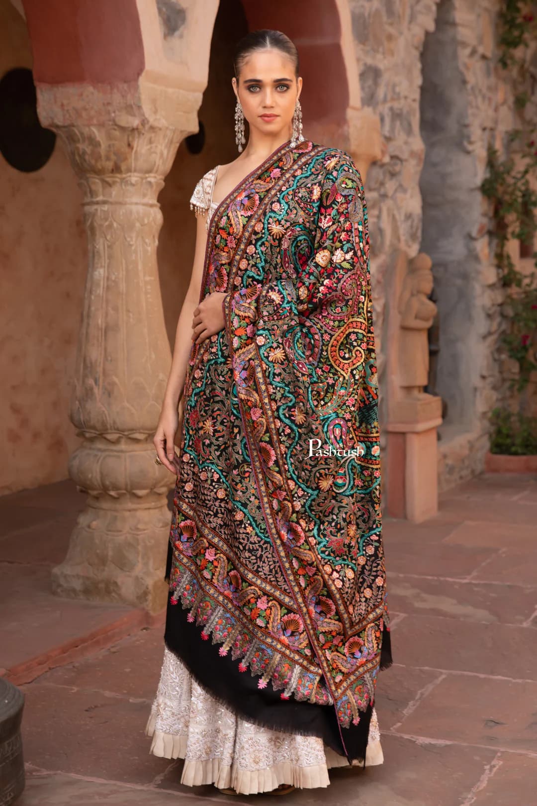 Embroidered Net Shawl